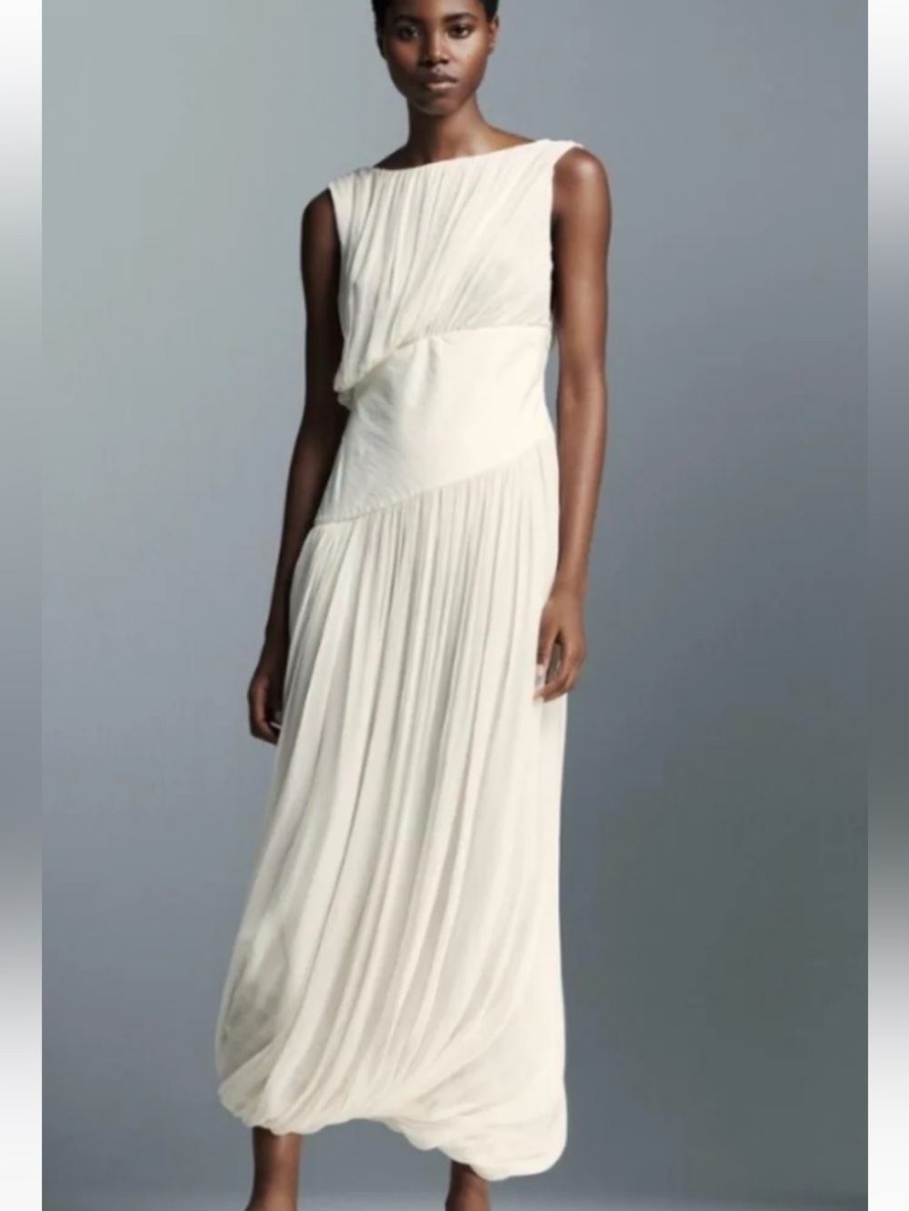 NWT Zara Romantic Semi-Sheer Billowy Textured Bubble Hem Dress Cream Size XL